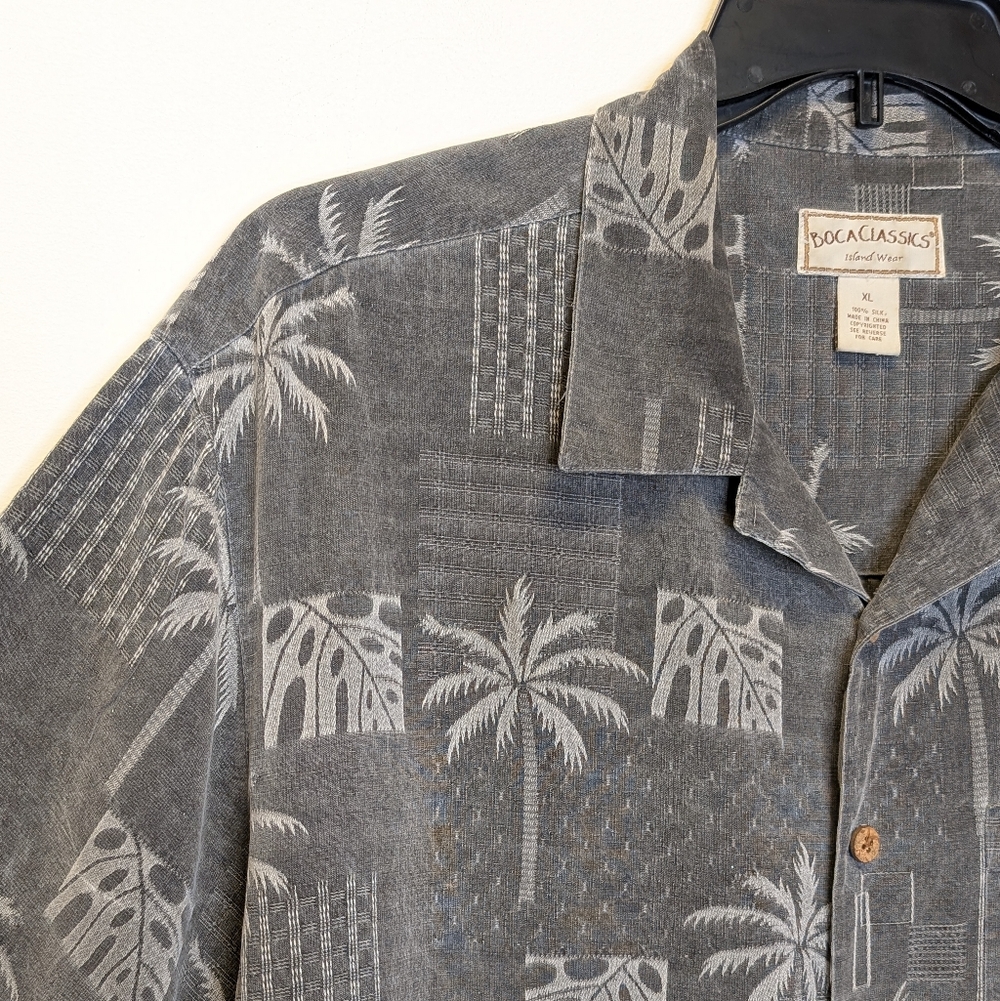 Boca Classics 100% Silk Hawaiian Shirt Palm Tree Island Print XL - Picture 2 of 12